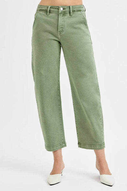 Full Size Waist-Slimming High Waist Crop Barrel Jeans