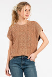 Mineral Wash Cap Sleeve Cable Knit Sweater Top
