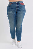 Full Size HW Plaid Patch Slim Fit Jeans Plus Size