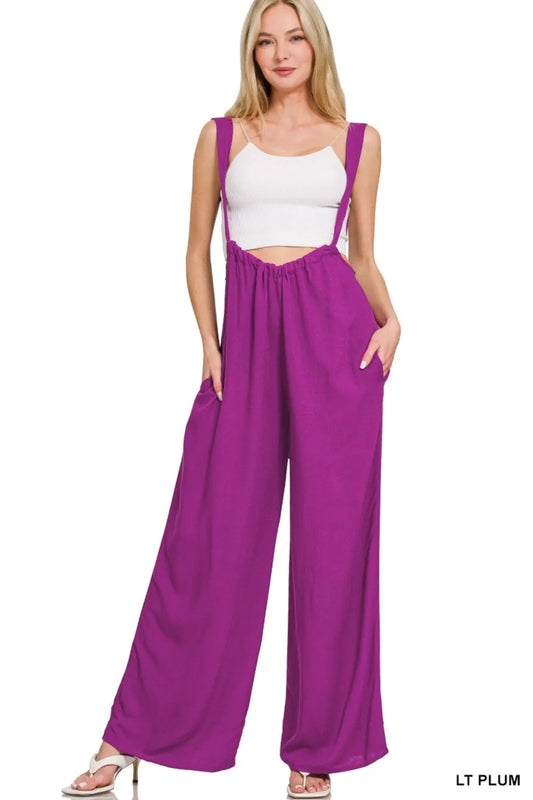 Woven Tie Back Suspender Jumpsuit