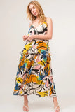 Ruffled Abstract Floral Printed Midi Cami Dress