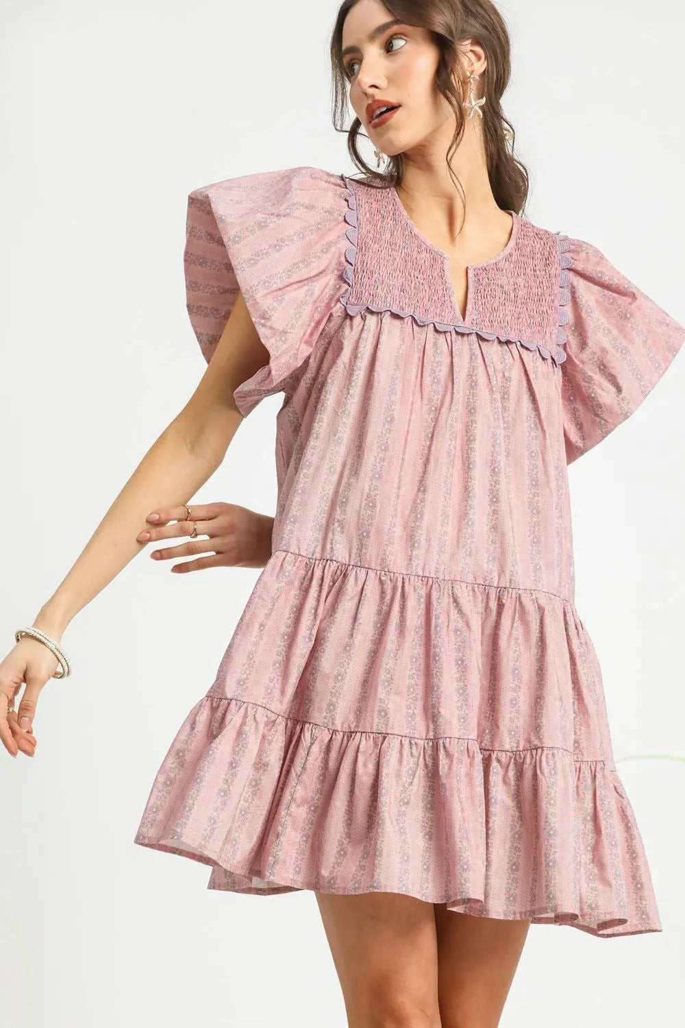 Boho Puff Sleeve Multi-Tiered Mini Dress
