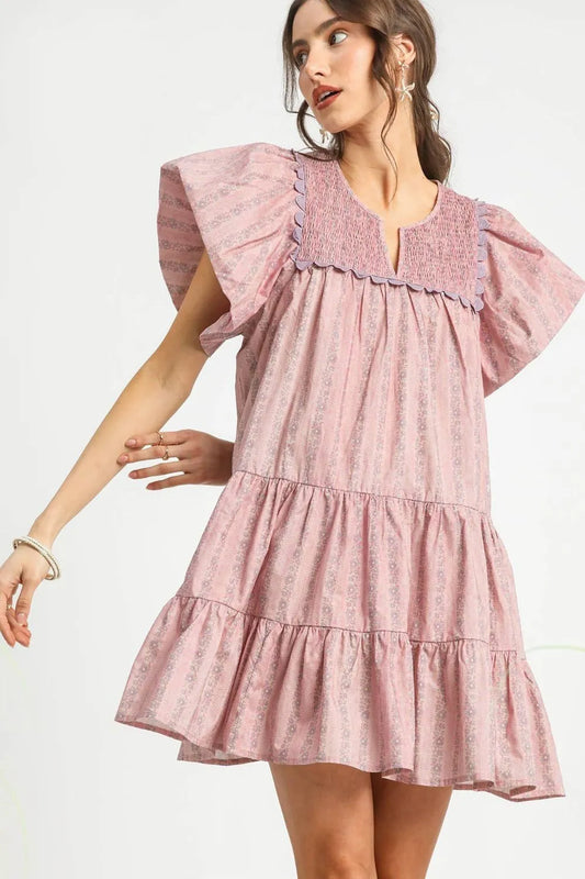 Boho Puff Sleeve Multi-Tiered Mini Dress