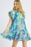 Paisley Ruffle Sleeve Boho Mini Dress