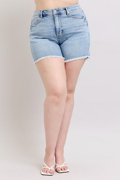 Full Size Tummy Control Raw Hem Denim Shorts Plus Size
