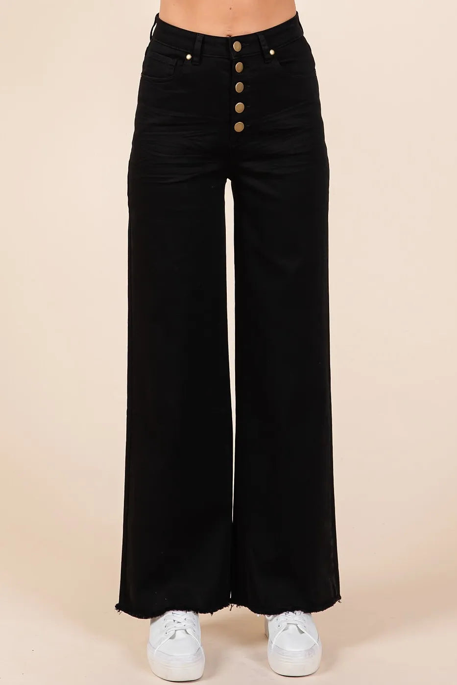 Twill High Waisted Button Fly Wide Leg Pants
