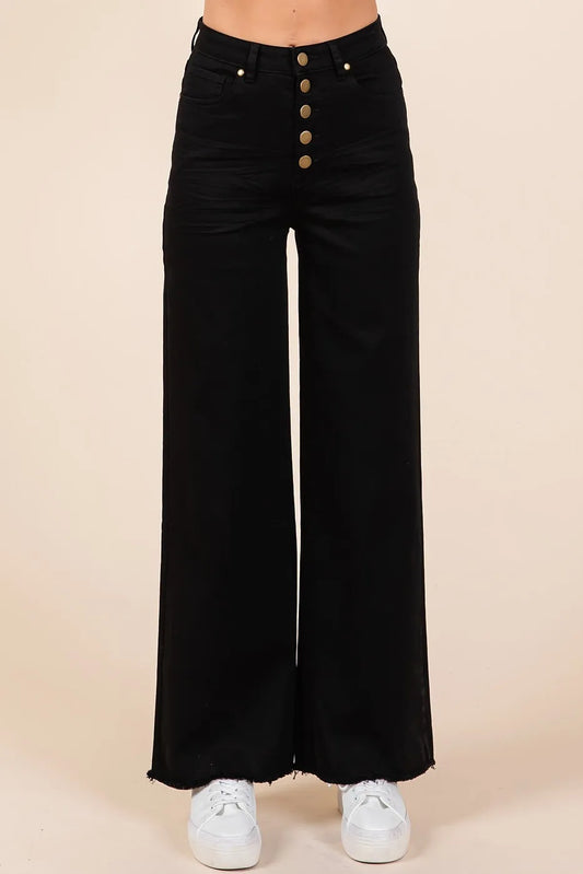 Twill High Waisted Button Fly Wide Leg Pants
