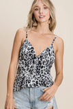 Leopard Printed Gauze Knit Twist Front Detailed Cami