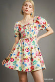 Off-Shoulder Floral Puff Sleeve Mini Dress