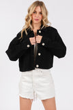 Button Down Cropped Denim Jacket with Patch Pockets