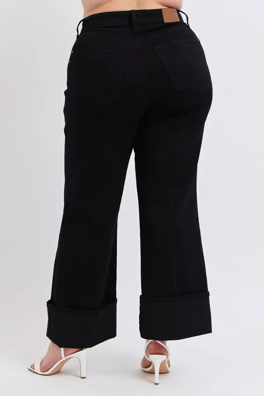 Full Size High Waist Reto Wide Leg W/ Cuff Plus Size