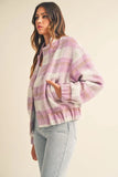 Plaid Print Fuzzy Bomber Jacket