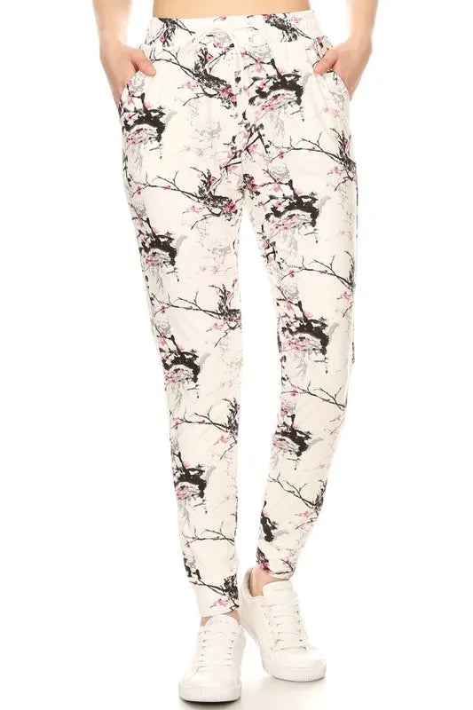 Full Size Buttery Soft Printed Joggers with Drawstring Plus Size