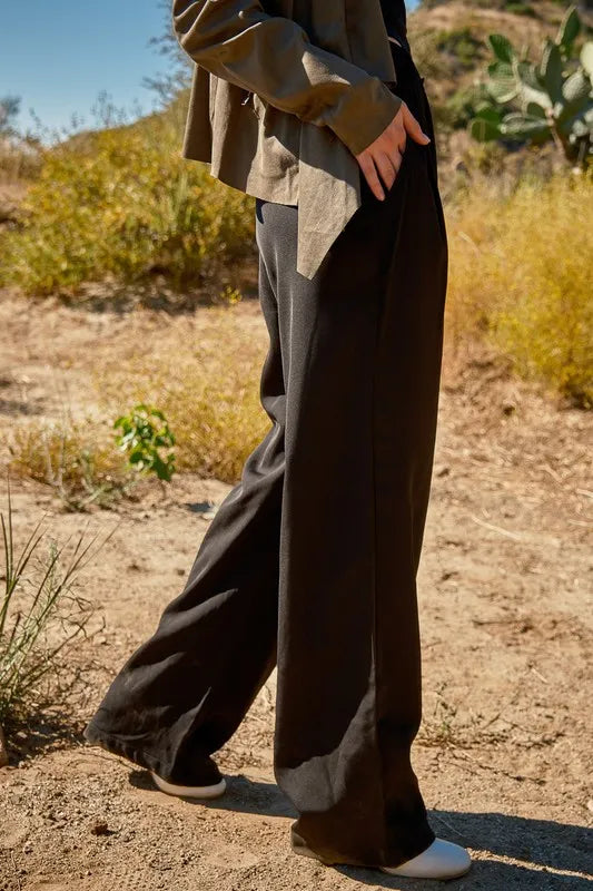 High Waist Front Pleat Wide Legs Pants