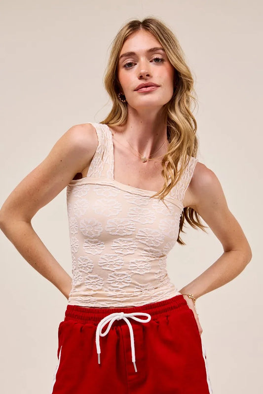 Floral Design Seamless Two-Tone Tank Top