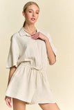 Drawstring Waist Button-Down Shirt Romper