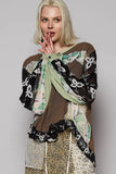 Crochet Sleeve Artistic Patchwork Button Detail Blouse