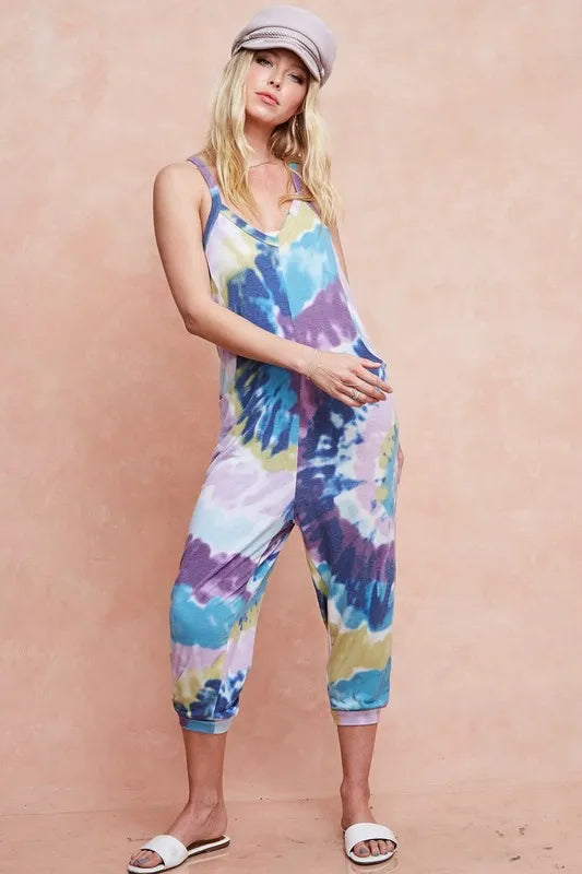 Tie Dye Knit Mid-length Casual Jumpsuit