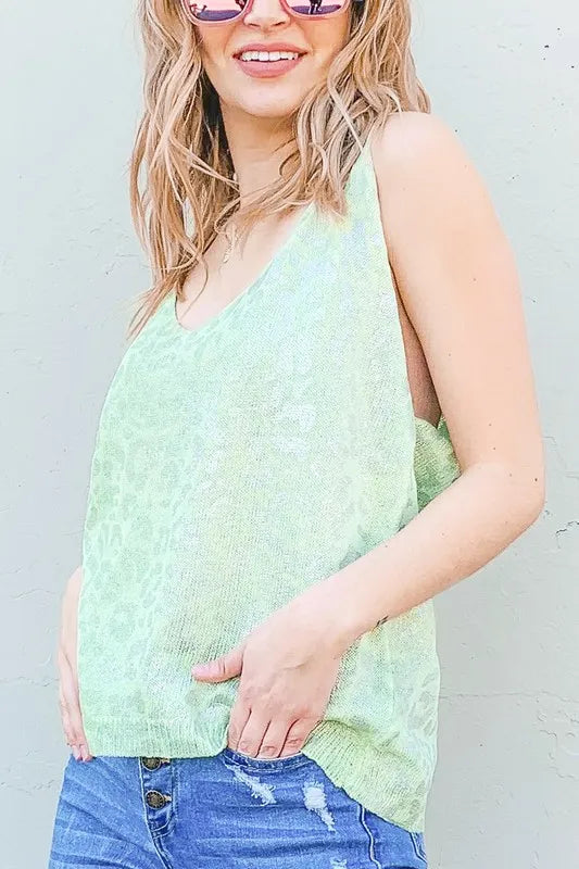 Leopard Foil Print Sleeveless Sweater Top