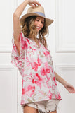 Flutter Sleeve Floral Sheer Blouse