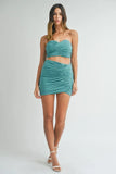Ruched Tube Crop Top and Skirt Set