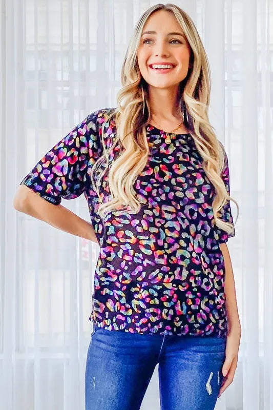 Leopard Foil Printed Half Sleeve Summer Sweater