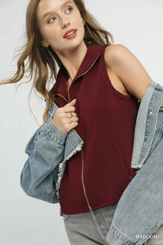 Modern Touch Fitted Zip-Front Vest with Pockets