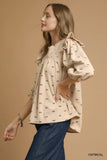 Corduroy Blouse with Puff Sleeves and Ruffles