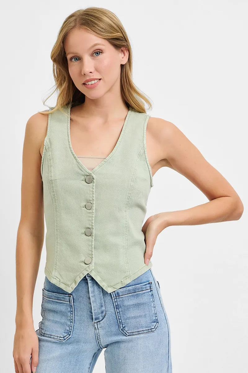 Full Size V Neck Button Down Vest Plus Size