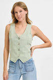 Full Size V Neck Button Down Vest Plus Size