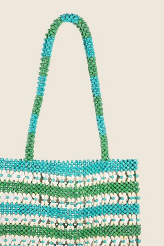 Contrast Wooden Beaded Tote Bag