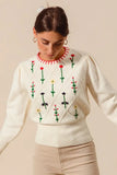 Small Flower Embroidered Sweater Top