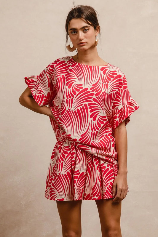Tropical Palm Ruffled Sleeve Blouse