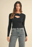 Cutout Long Sleeve Ribbed Knit Top