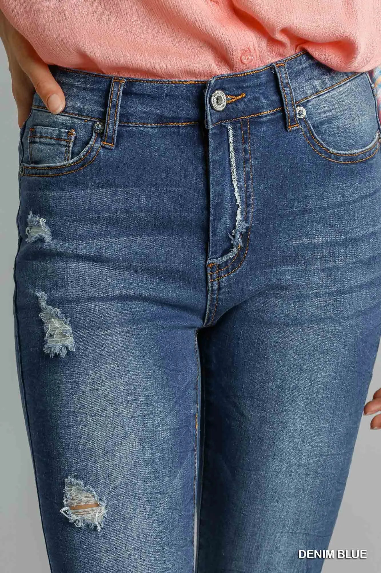 High-Waist Distressed Jeans with Comfort