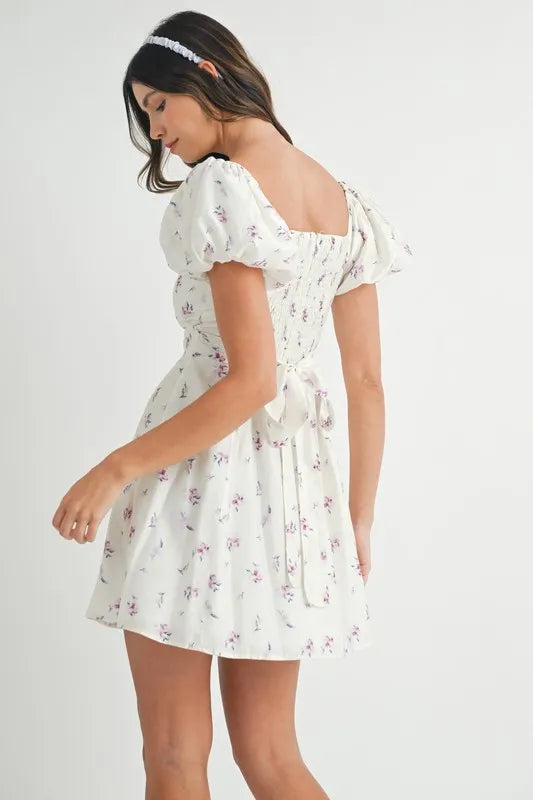 Floral Print Puff Sleeve Mini Dress
