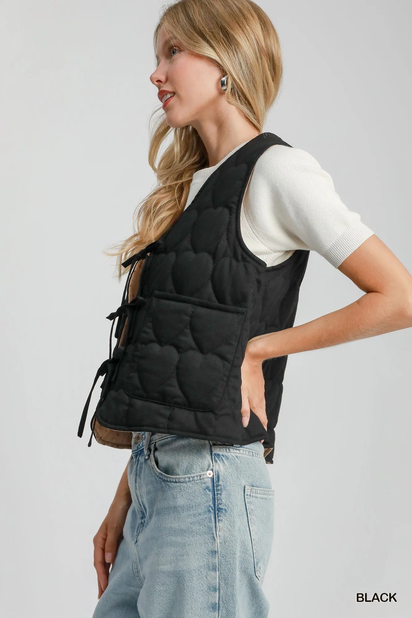 Quilted Heart Vest with Tie Detail