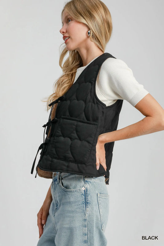 Quilted Heart Vest with Tie Detail