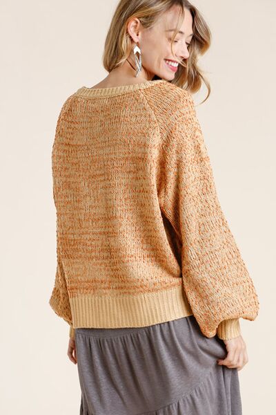 Full Size Ribbed Hem Round Neck Long Sleeve Popcorn Sweater Plus Size