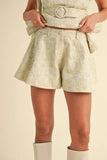Jacquard Floral Peplum Top and Flare Shorts Set