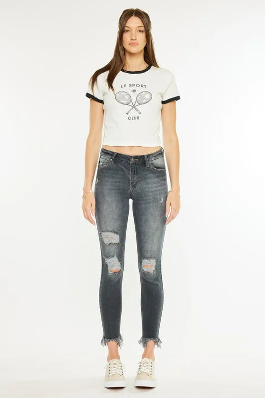 Edgy High Waist Tattered Ankle Jeans