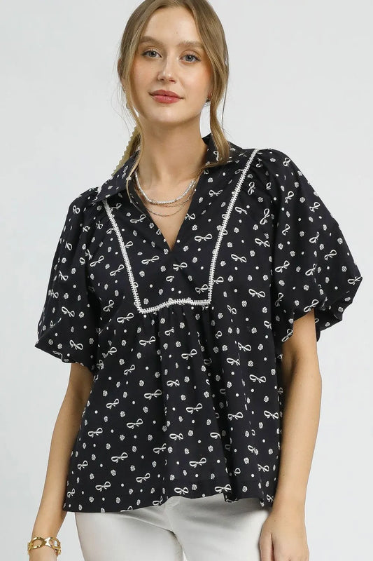 Sailor Collar Bow Pattern Blouse