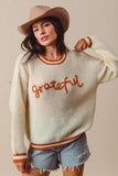 Grateful Sentiment Stitch Thanksgiving Sweater