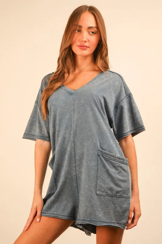 Plus Size Mineral Washed Casual Knit Romper