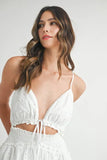 Lace Eyelet Ruffle Mini Dress With Front Cutout
