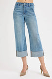 Full Size High Waist Ankle Wide Cuffed Tummy Control Jeans