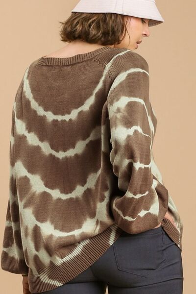Full Size Ribbed Hem Tie Dye Round Neck Sweater Plus Size