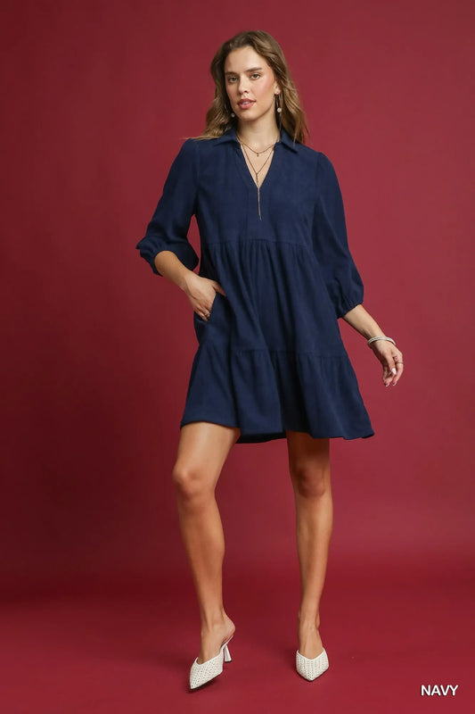 Corduroy Dress with Oversized Sleeves