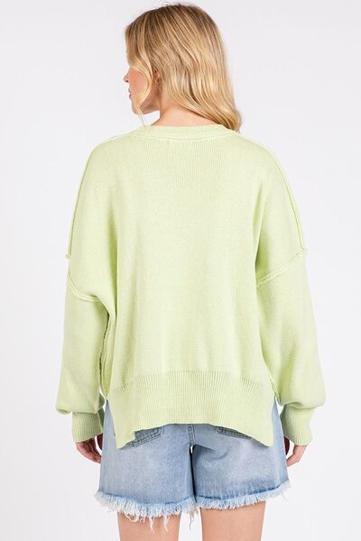 Mittoshop Side Slit Round Neck Drop Shoulder Sweater
