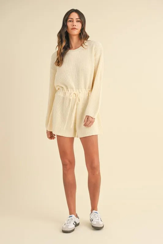 Round Neck Long Sleeve Sweater Romper